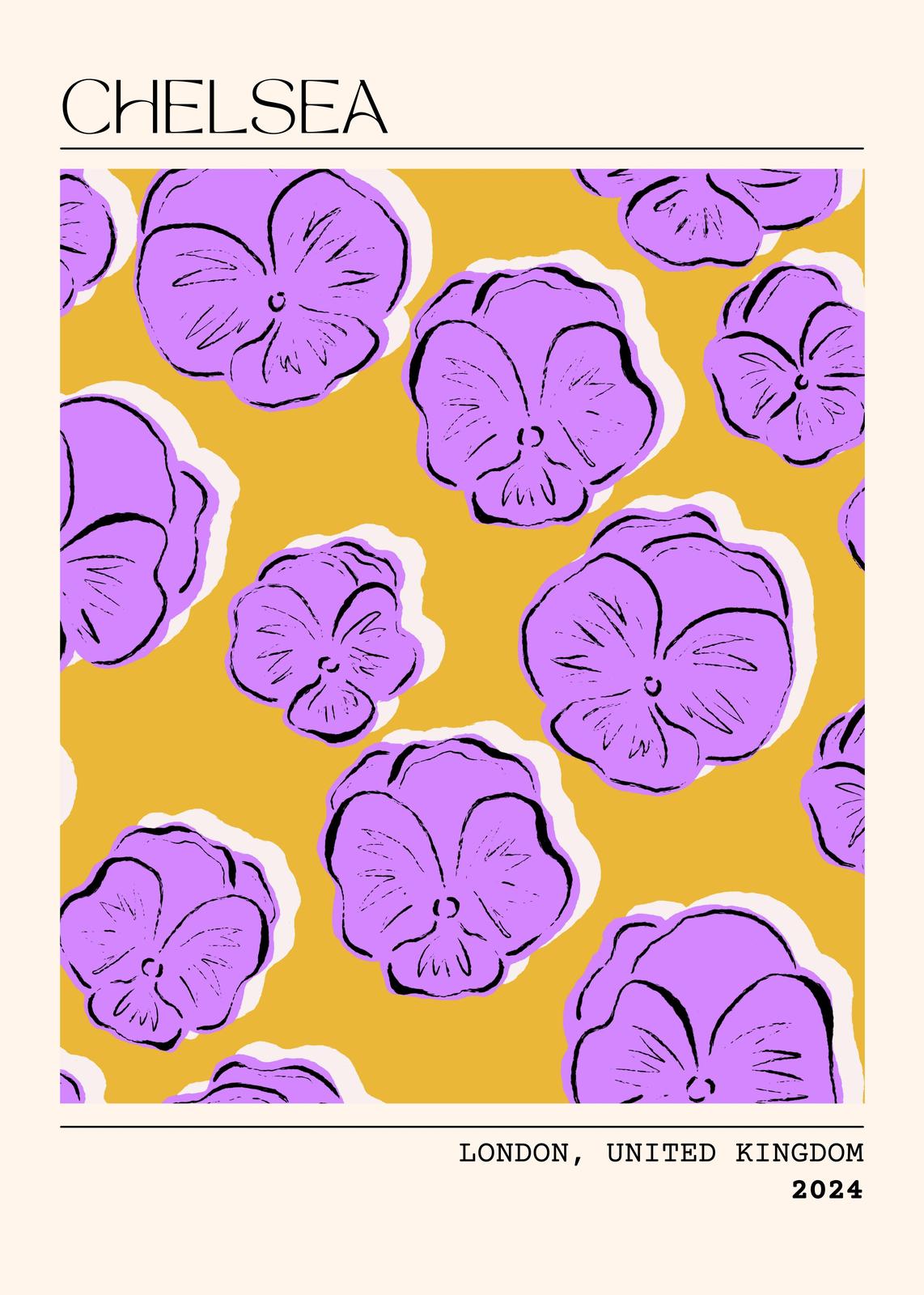 Chelsea Purple Pansy Pattern Wall Art