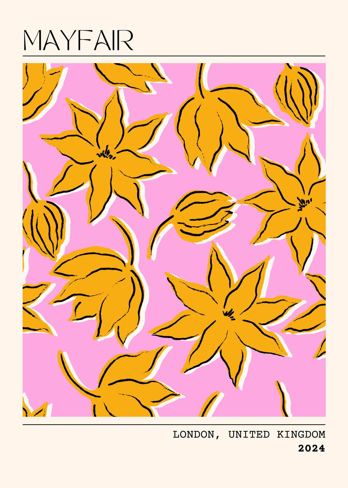 Bold Floral Abstract Yellow Orange Wall Art