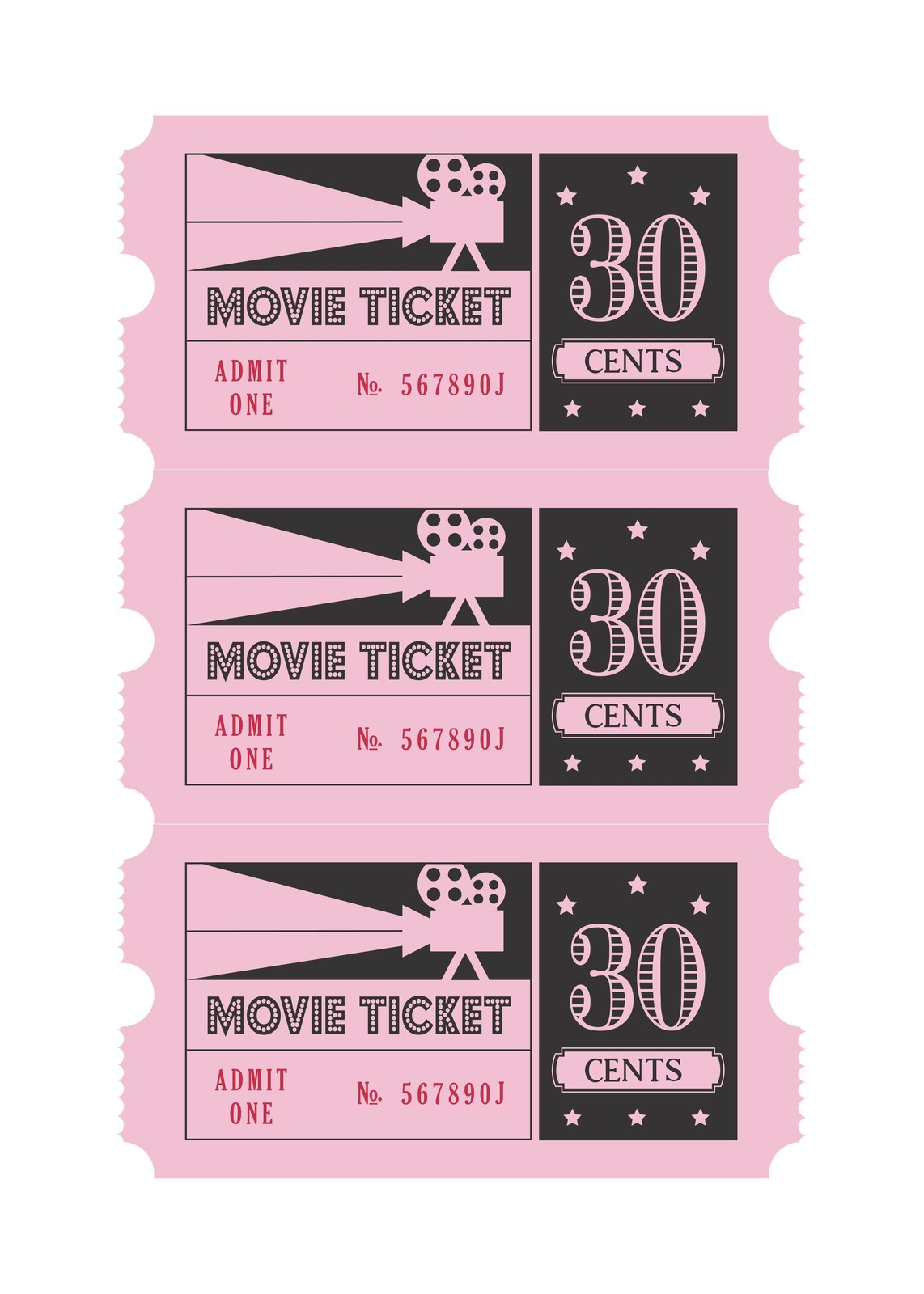 Retro Movie Ticket Pink Wall Art
