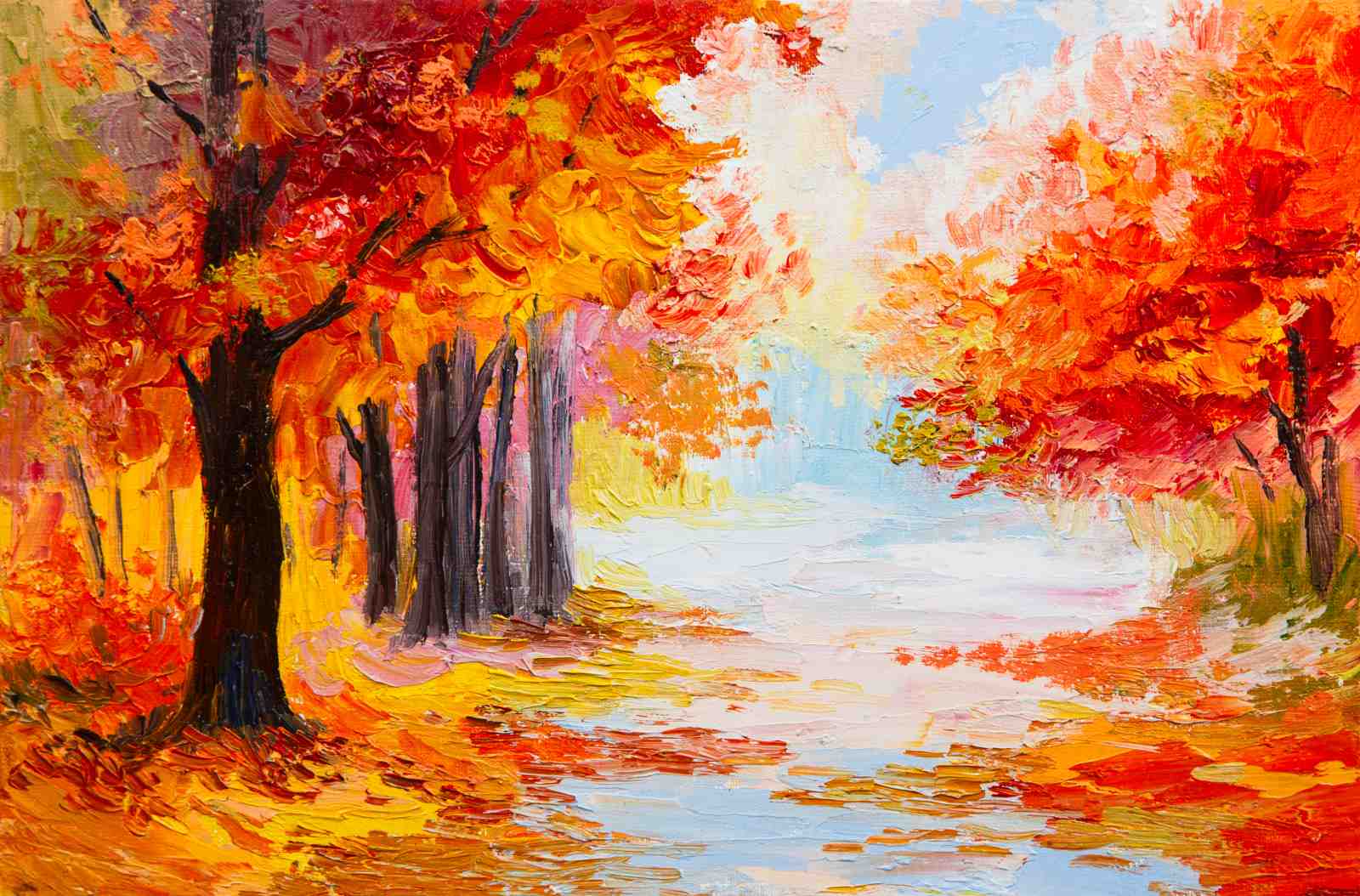 Vibrant Autumn Forest Oil Painting Wall Art