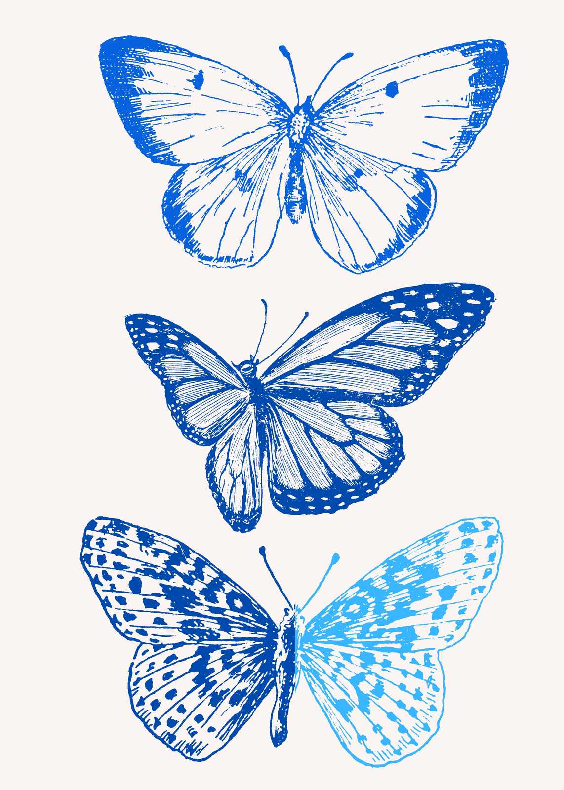 Vintage Blue Butterfly Trio Wall Art