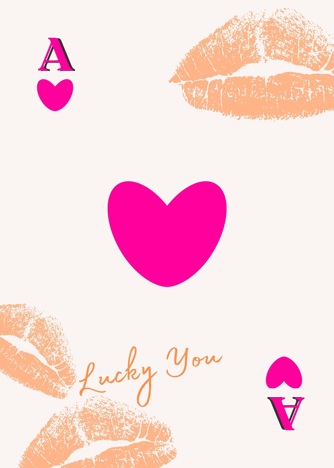 Pink Heart & Kiss Lucky You Wall Art