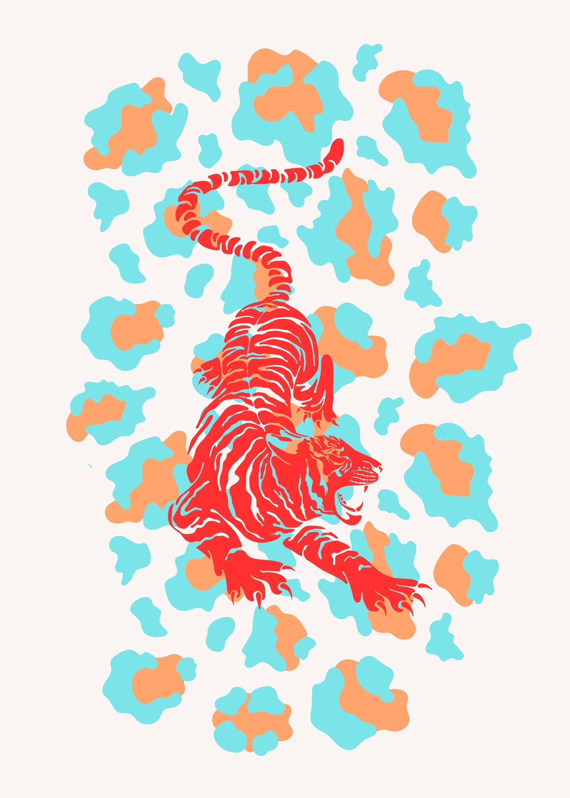 Bold Red Tiger Art Print | Abstract Jungle Wall Art