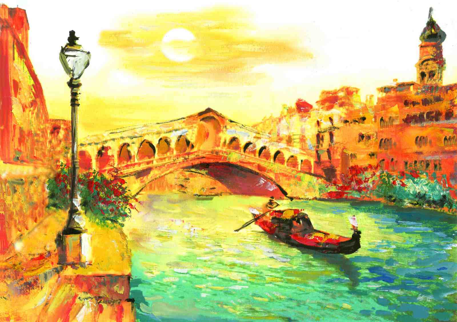 Venetian Canal Gondola & Bridge Wall Art