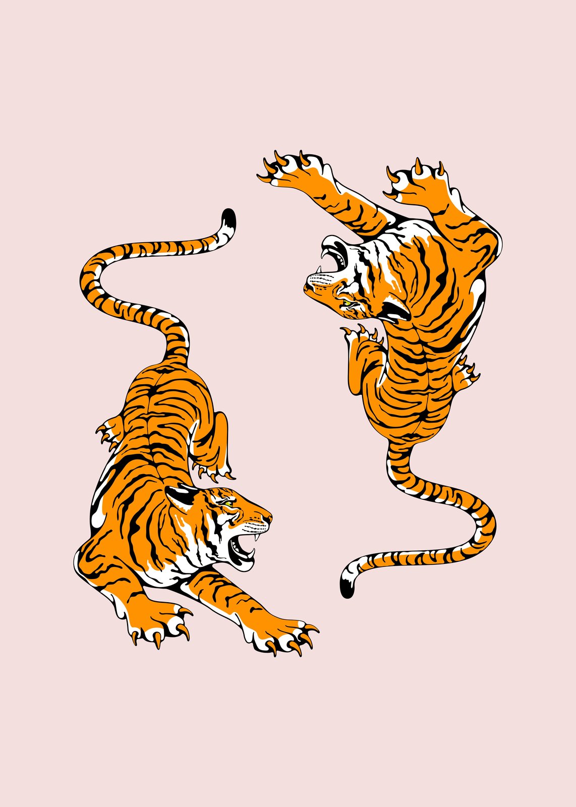 Striking Tiger Duo Geometric Wall Art