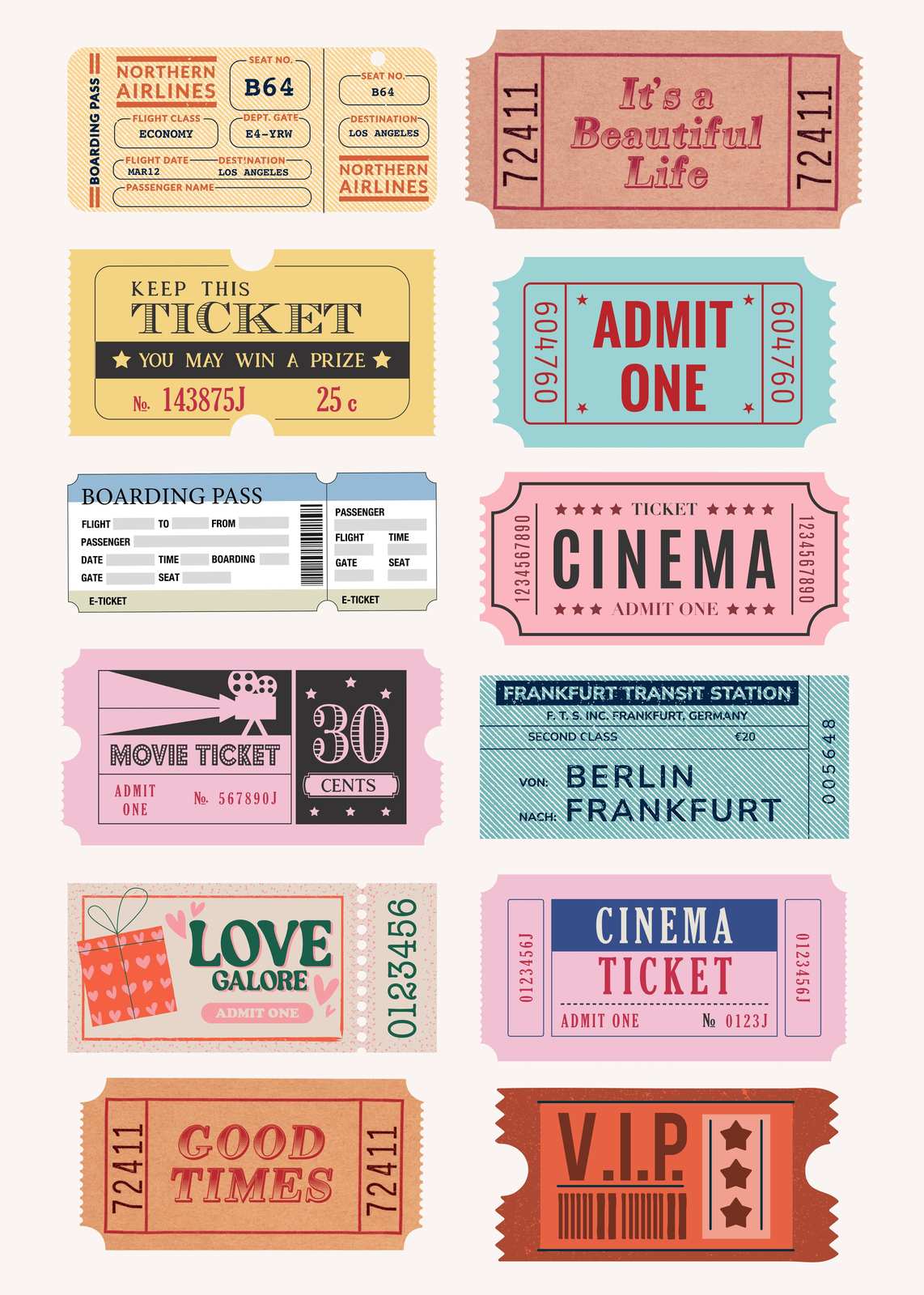 Retro Ticket Collage Wall Art