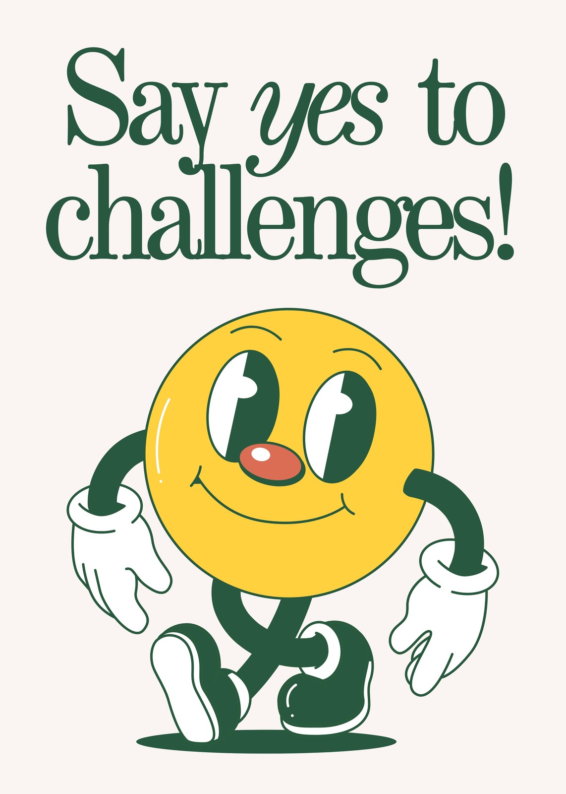 Retro Smiley "Say Yes To Challenges" Wall Art