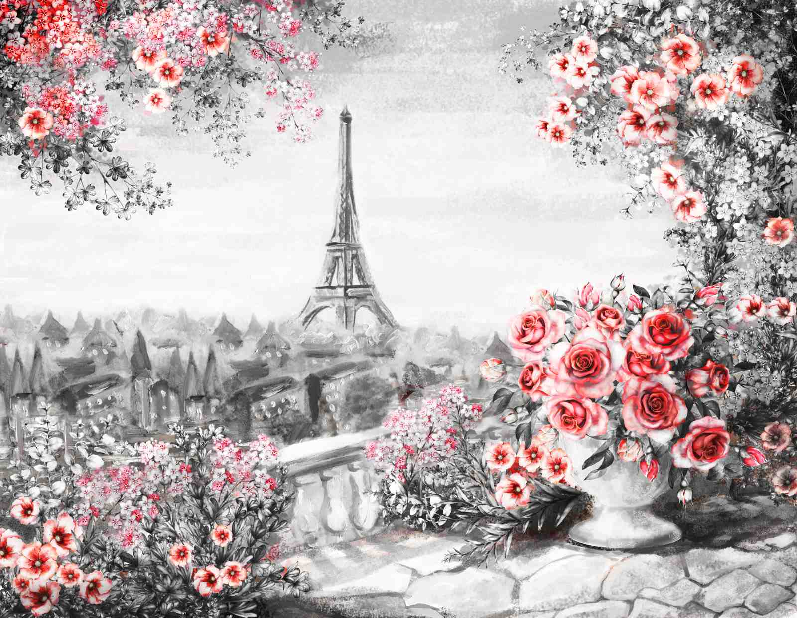 Parisian Romance Floral Eiffel Tower Wall Art