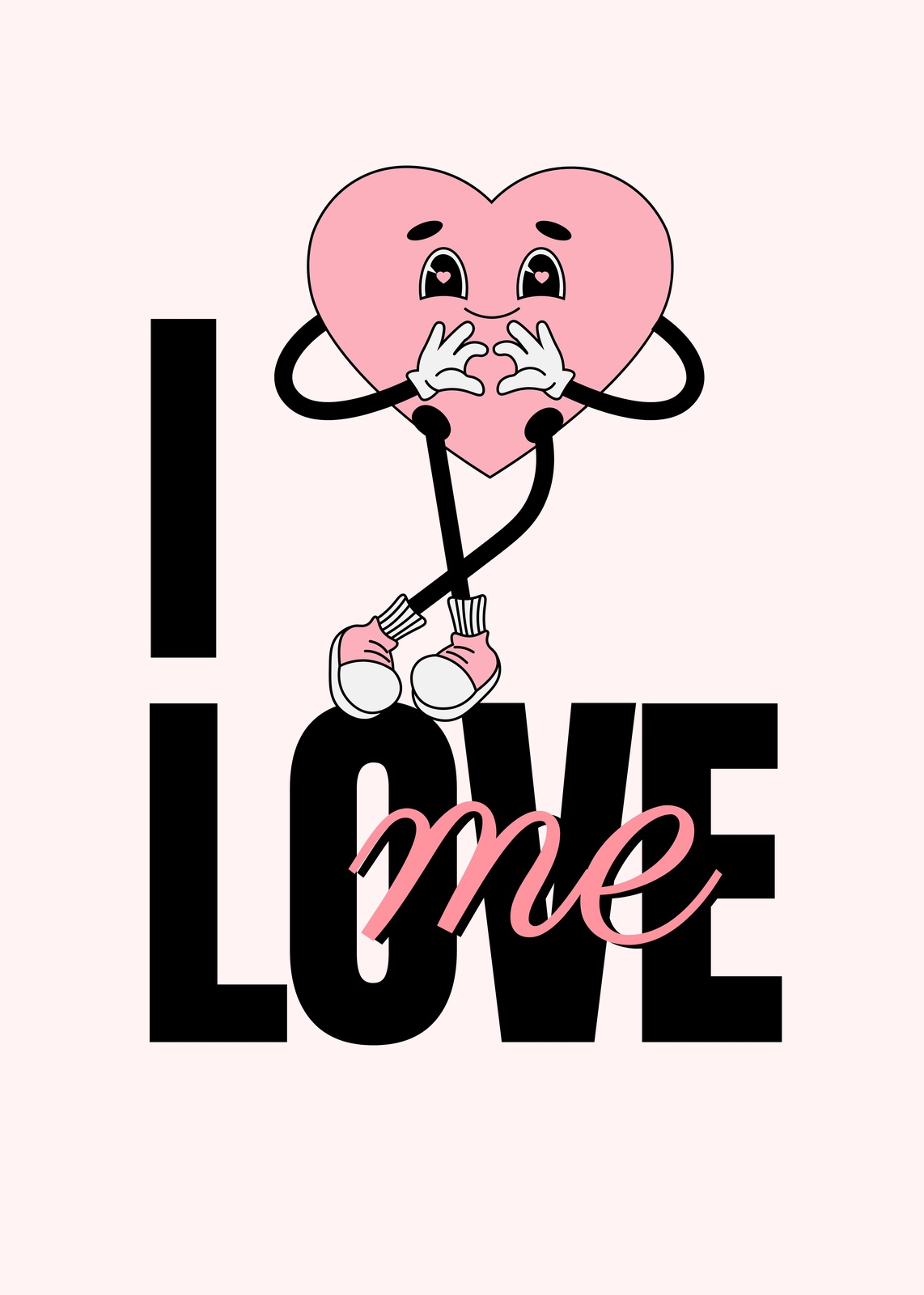 Cute Retro Heart "I Love Me" Wall Art