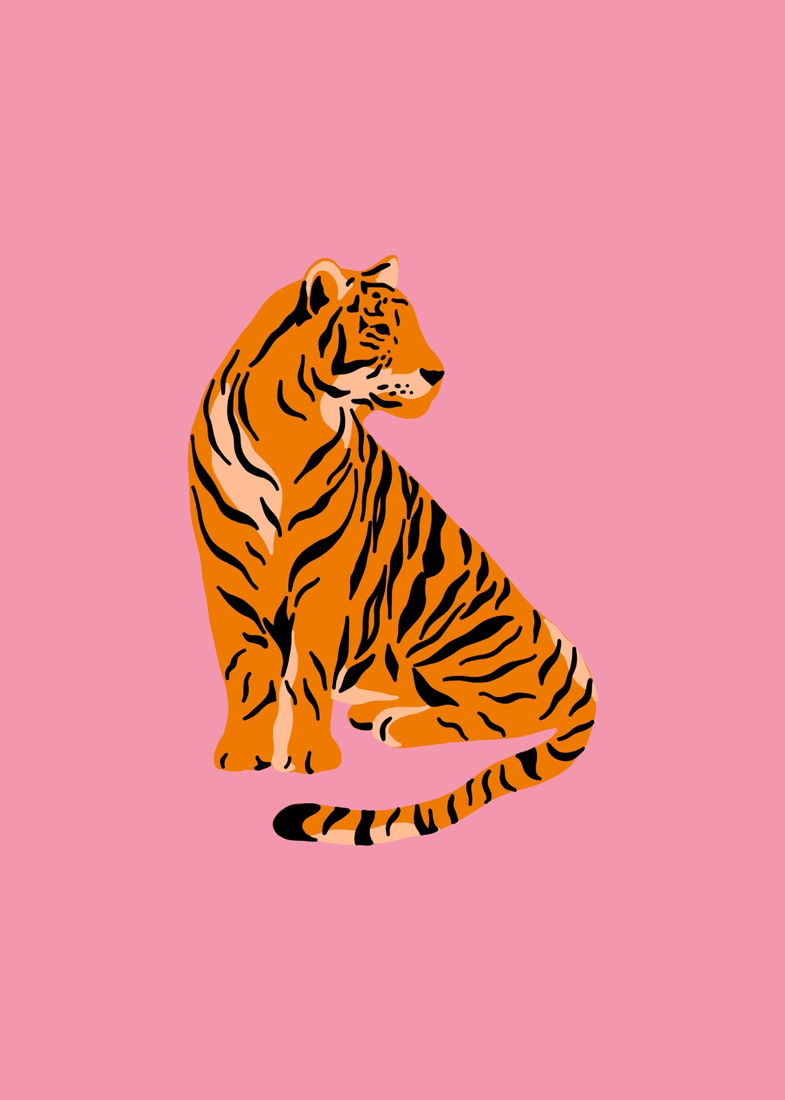 Vibrant Tiger Sitting Pink Wall Art