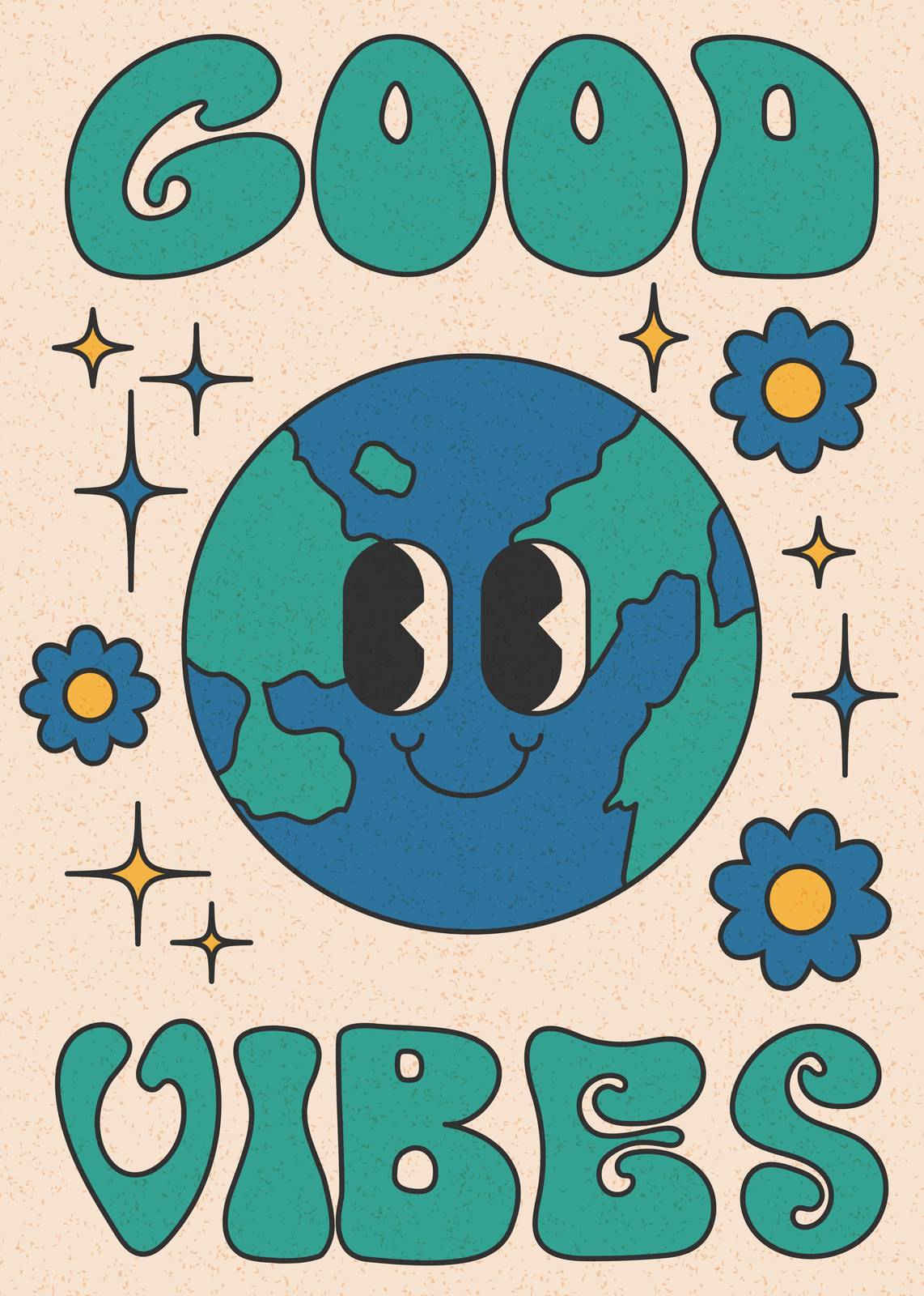 Retro Earth Good Vibes Wall Art