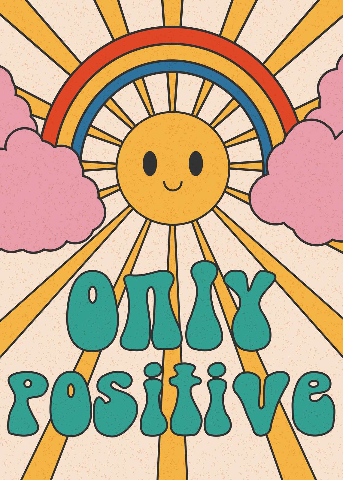 Retro Sun & Rainbow "Only Positive" Wall Art