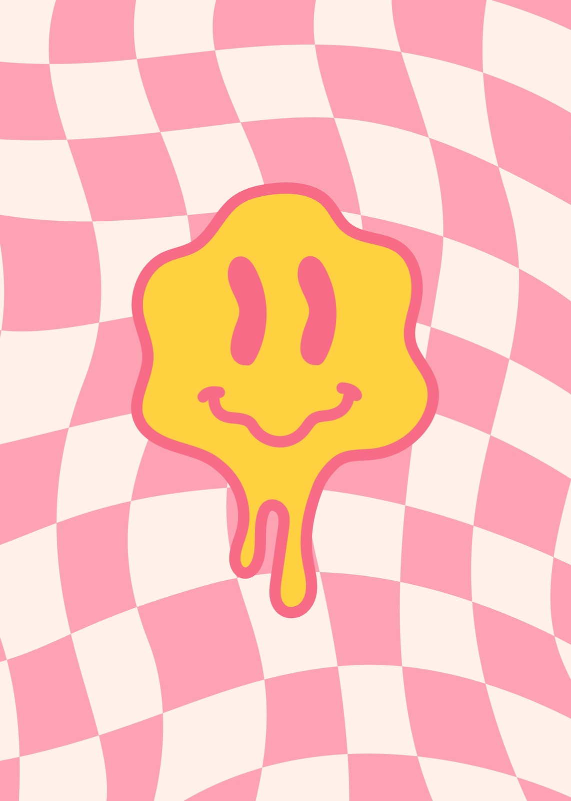 Groovy Melting Smiley Pink Checkerboard Wall Art