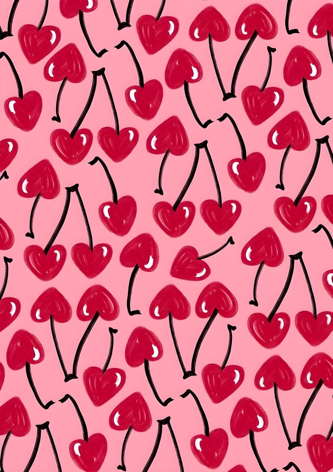 Sweet Cherry Heart Pattern Wall Art