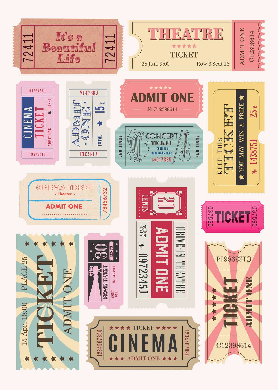 Vintage Ticket Collage Wall Art