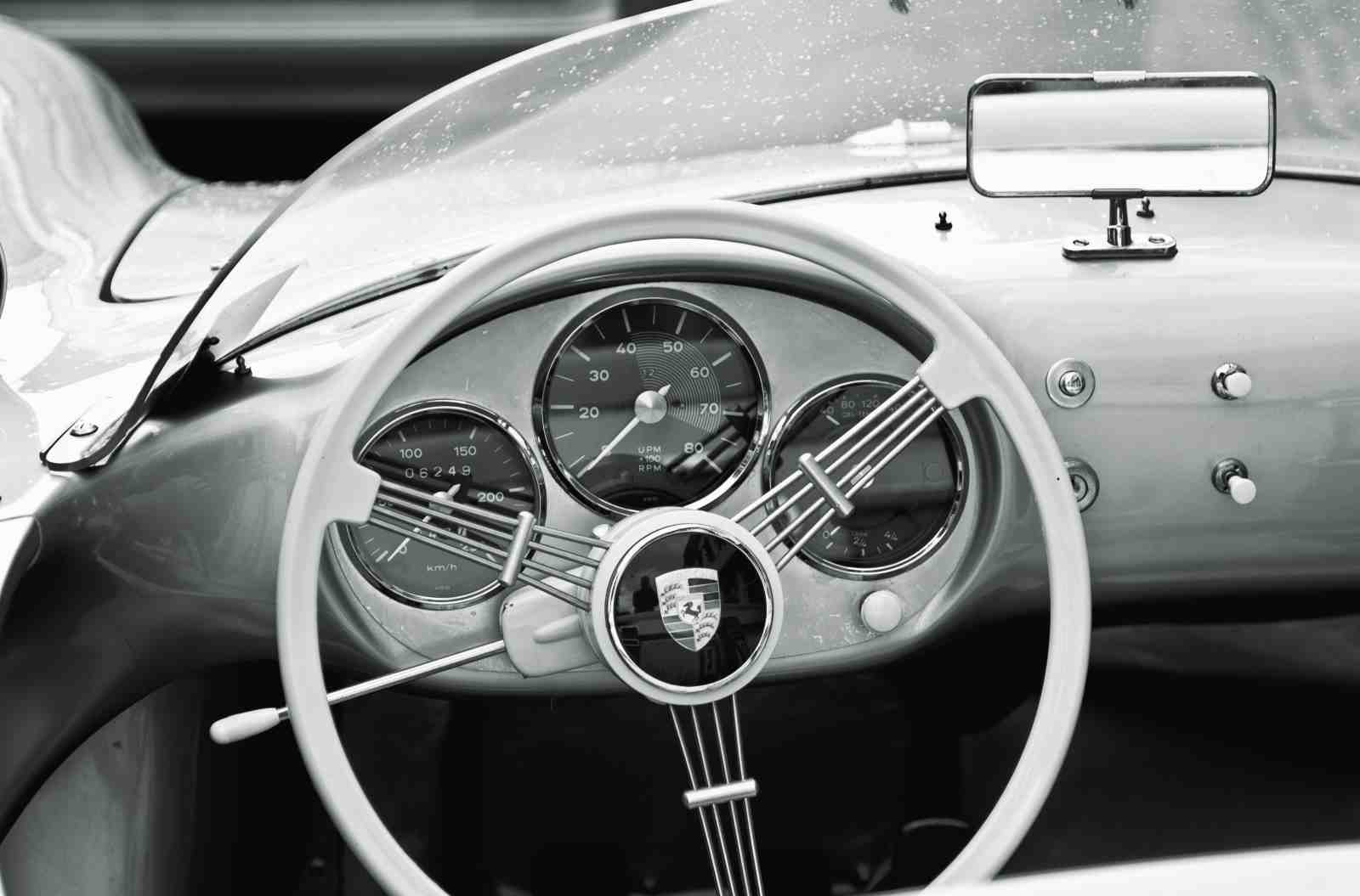 Vintage Porsche Interior Black and White Wall Art