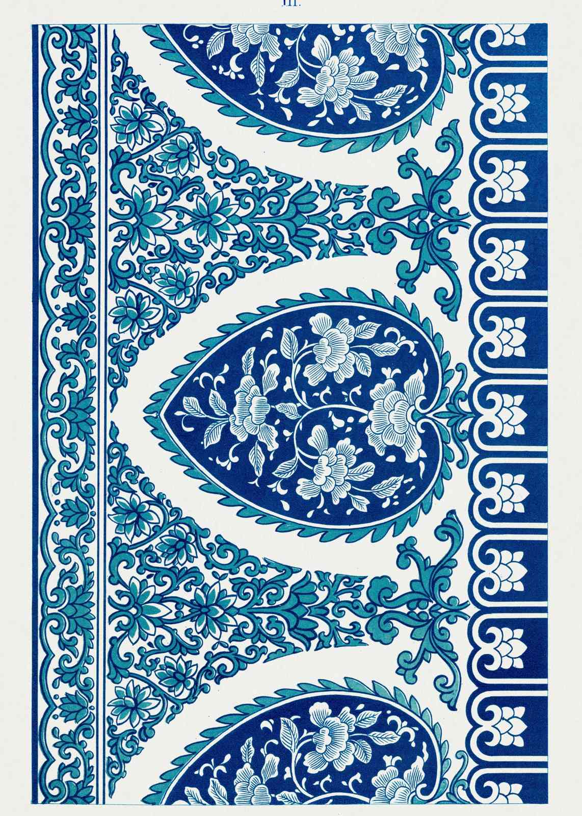 Blue Floral Medallion Traditional Asian Wall Art