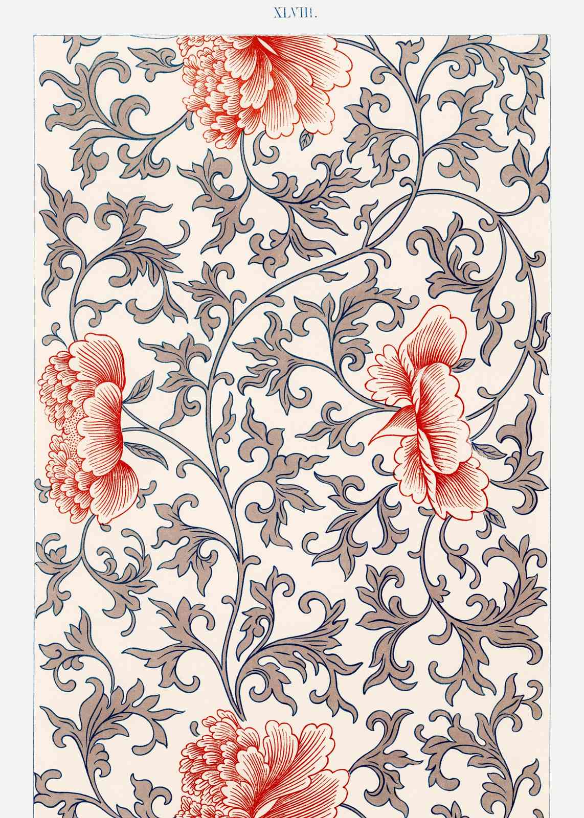 Red Peony Floral Vintage Asian Art Wall Art