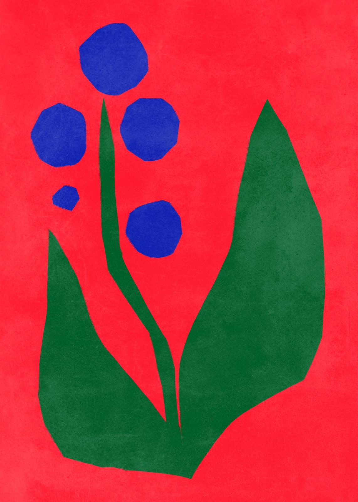 Bold Blue Floral Red Abstract Wall Art