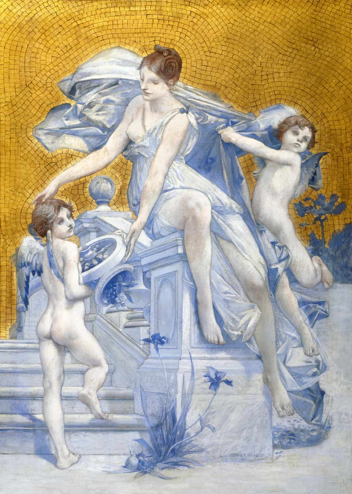 Mythological Cherubs & Goddess Gold Mosaic Wall Art