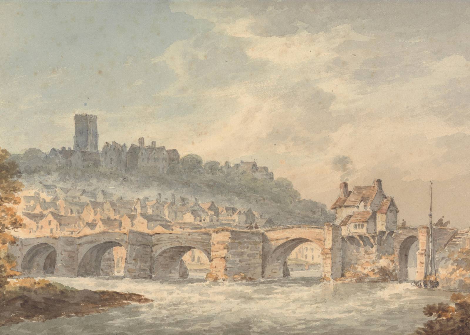 Historic River Town Watercolor Wall Art