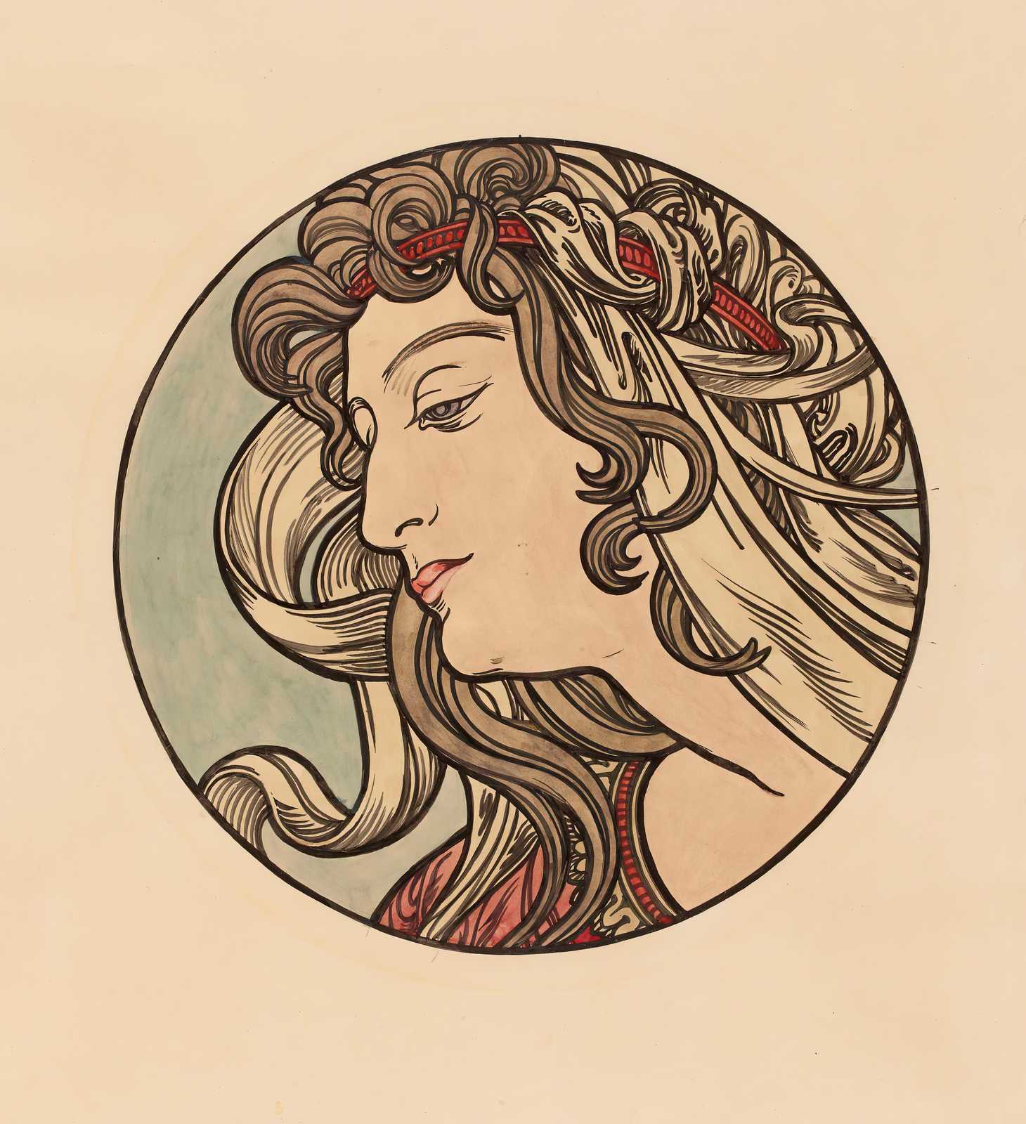 Art Nouveau Woman Profile Wall Art