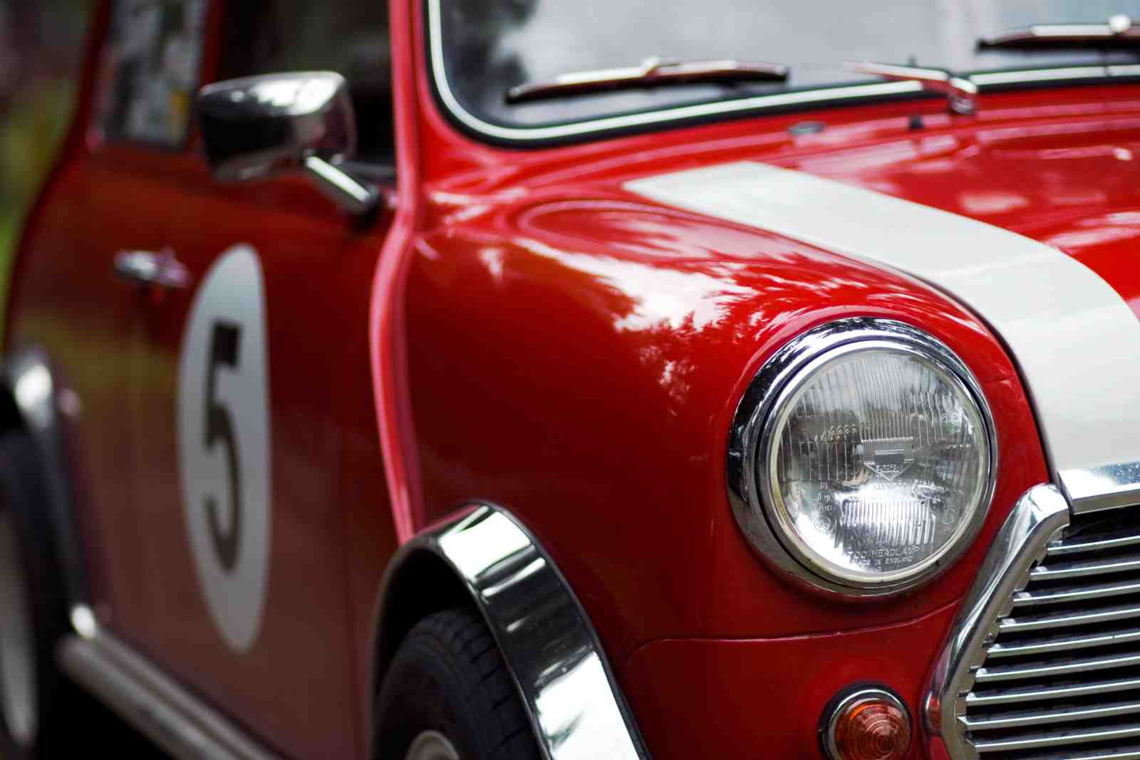 Vintage Red Mini Cooper Racing Stripes Wall Art