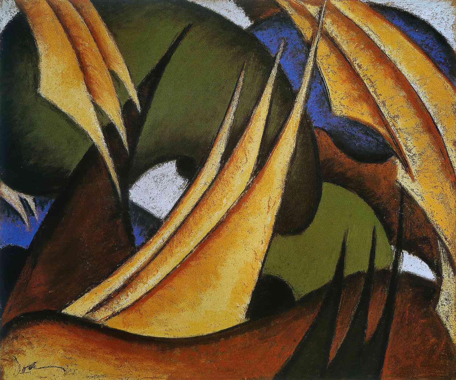 Abstract Flow Yellow Ochre & Green Wall Art