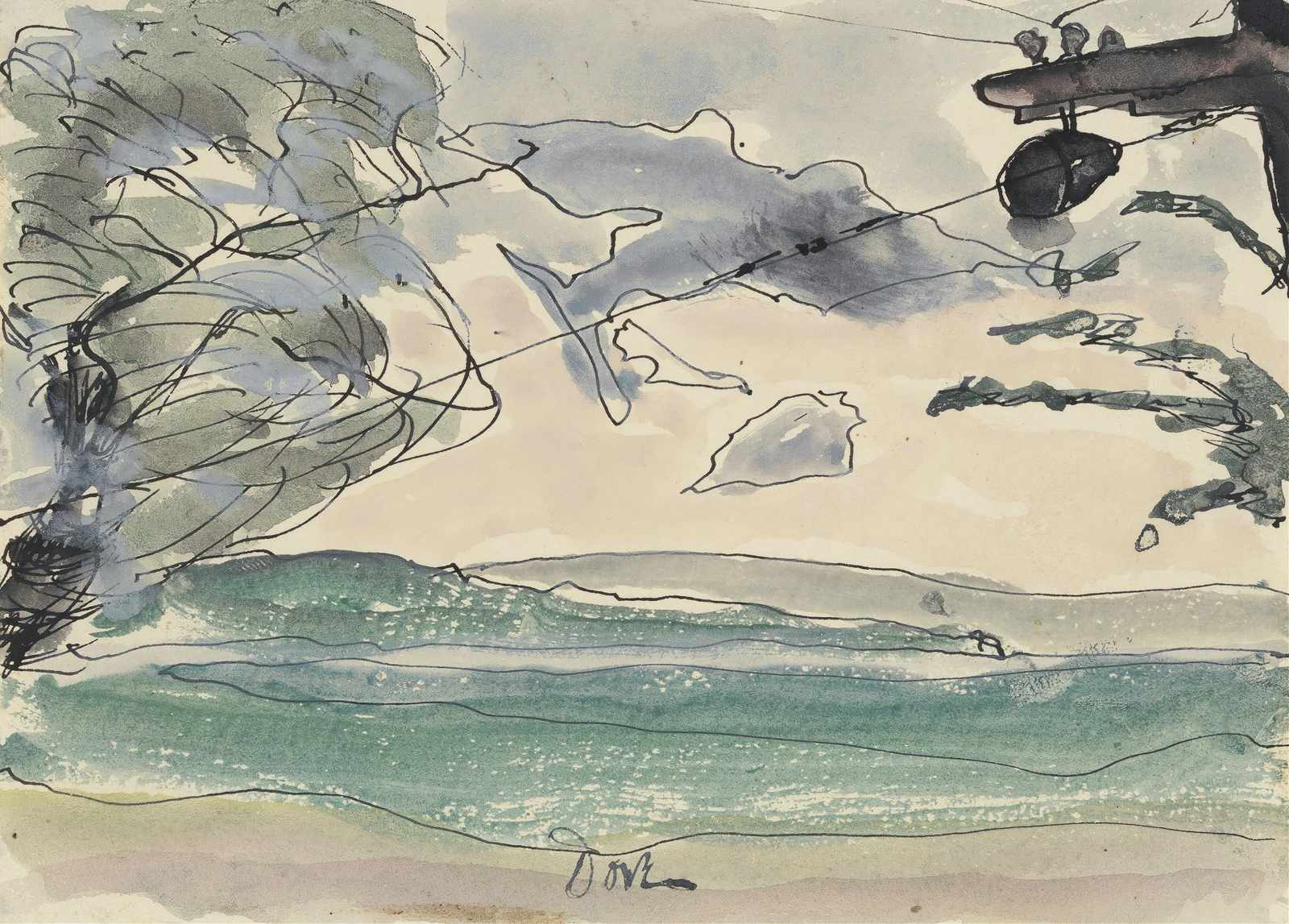 Coastal Storm Landscape Watercolor Wall Art