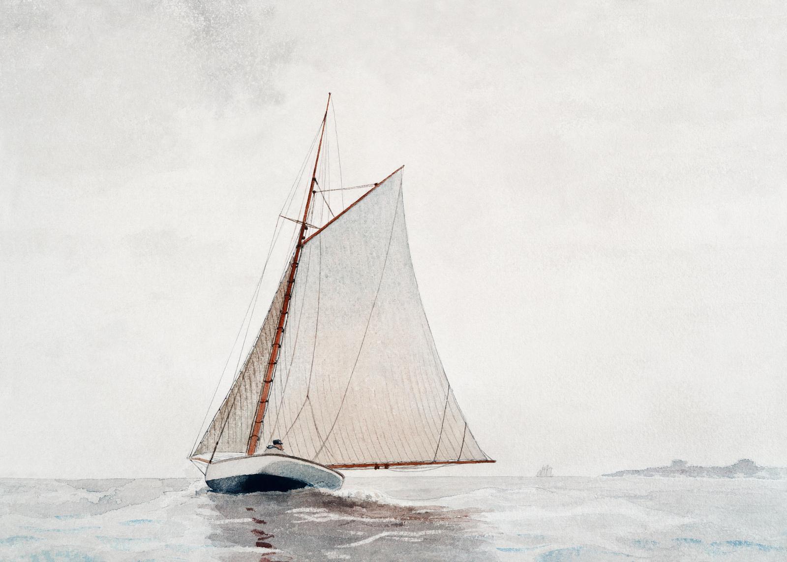 Serene Sailboat Coastal Watercolor Wall Art