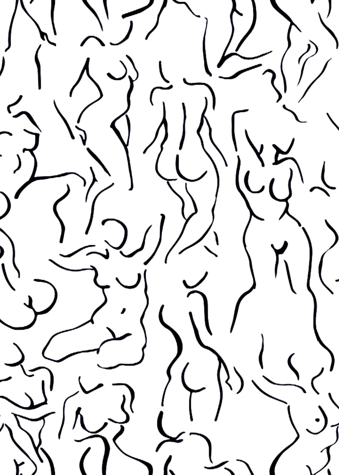 Abstract Nude Figures Black & White Wall Art