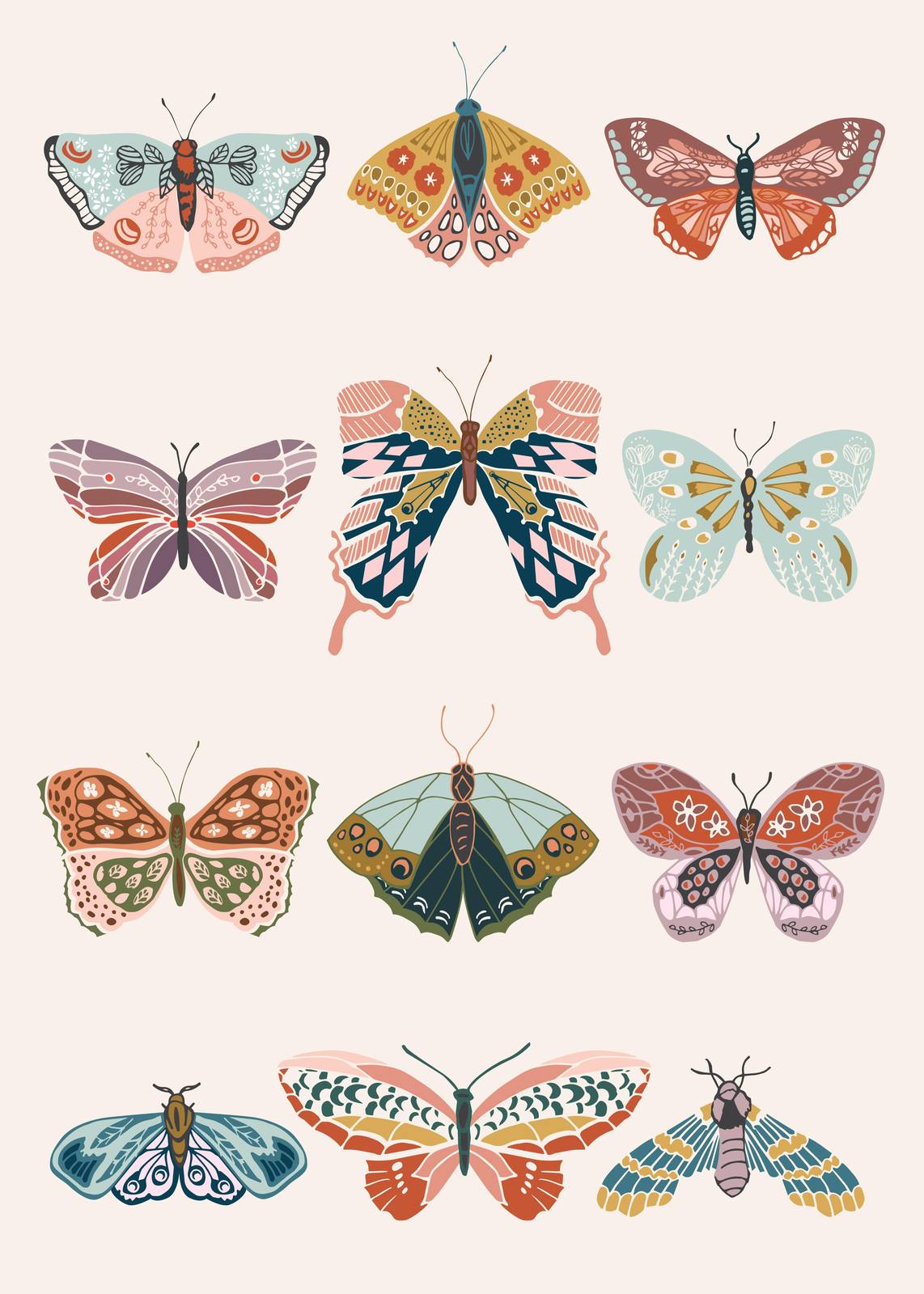 Boho Butterfly Art Collection Wall Art