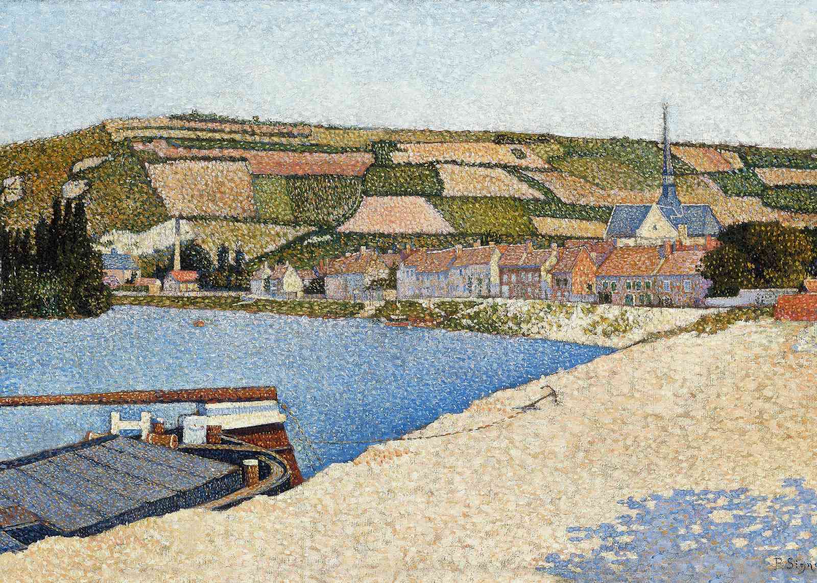 Seascape Village Seine River Pointillism Wall Art