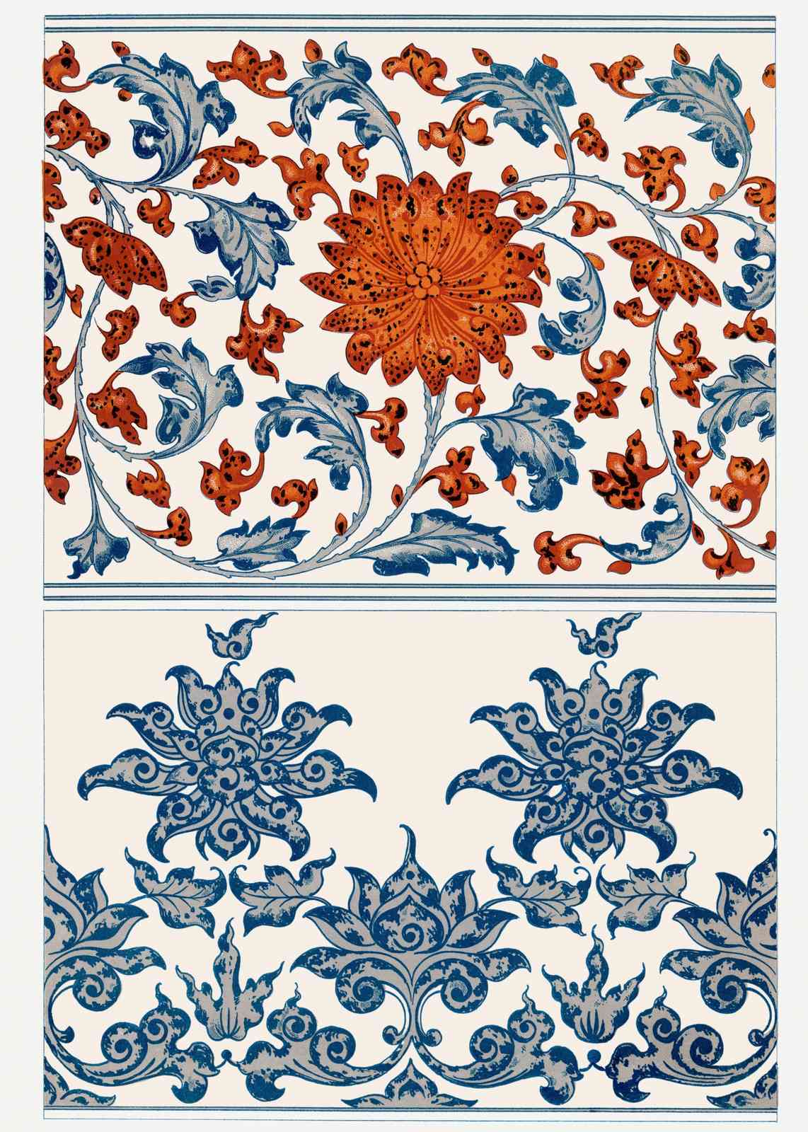 Vintage Floral Blue & Orange Wall Art