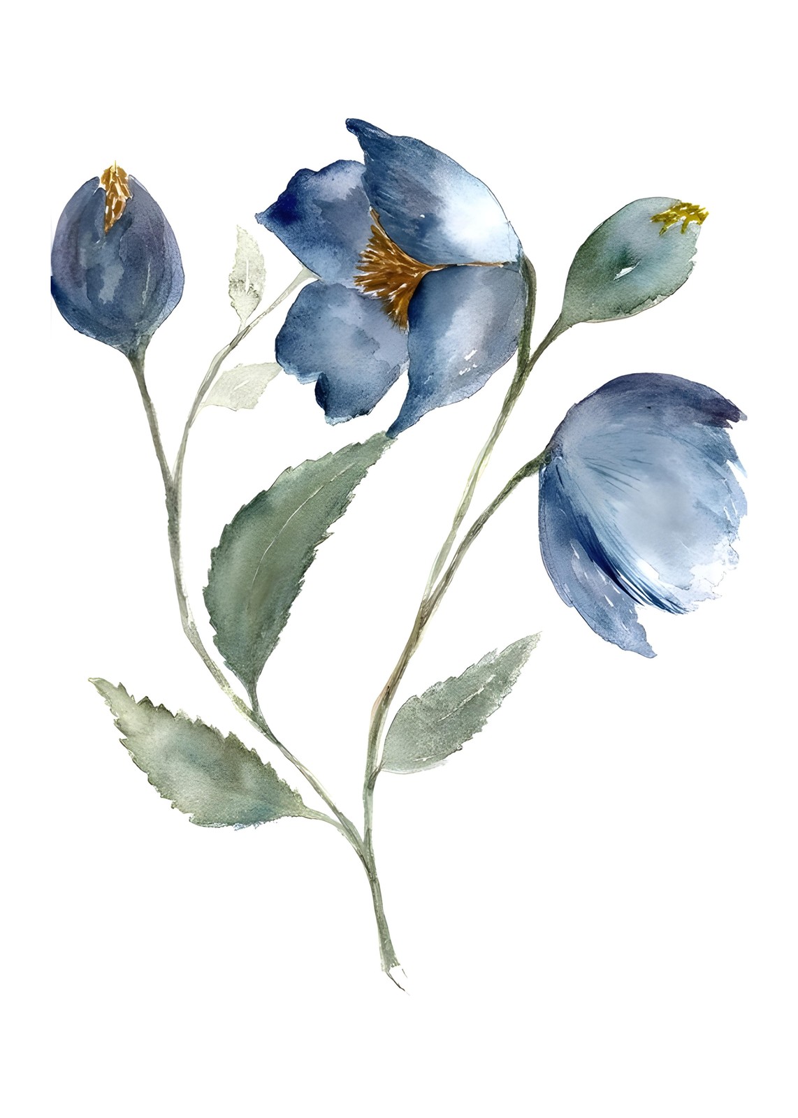 Serene Blue Floral Watercolor Wall Art