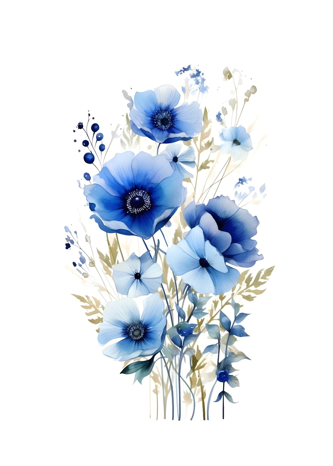 Serene Blue Poppies Watercolor Wall Art