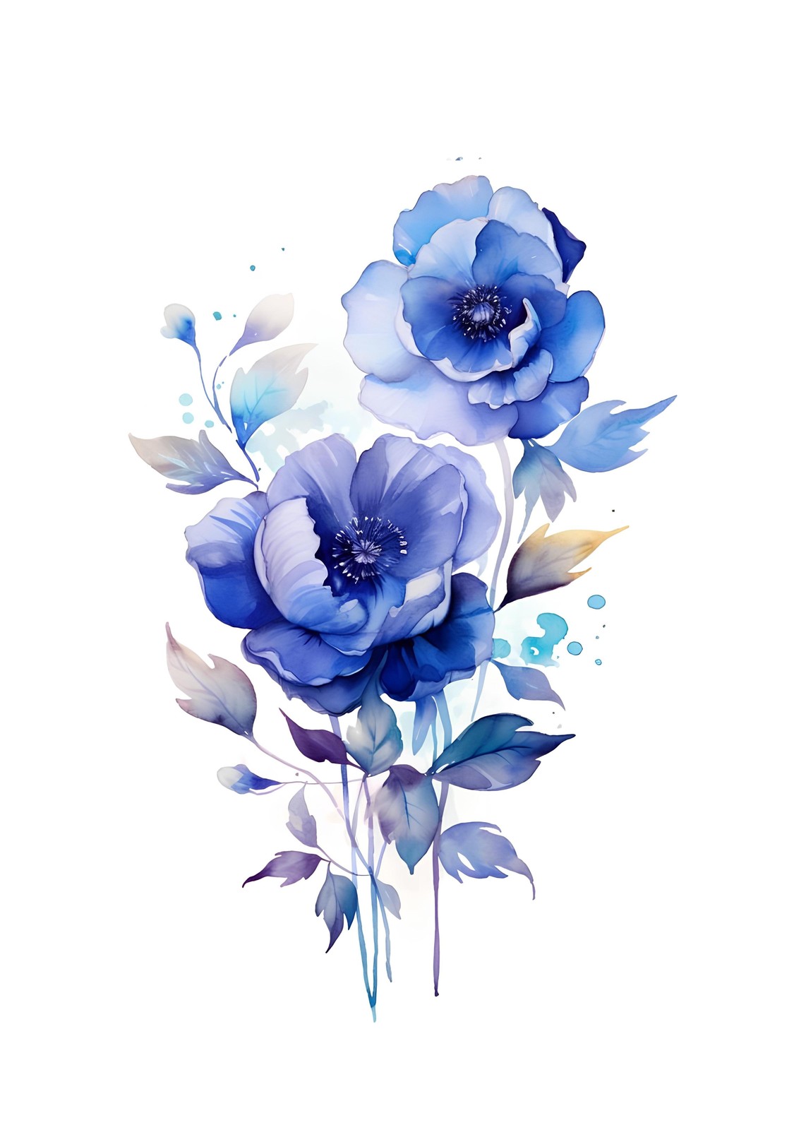 Elegant Blue Floral Watercolor Wall Art