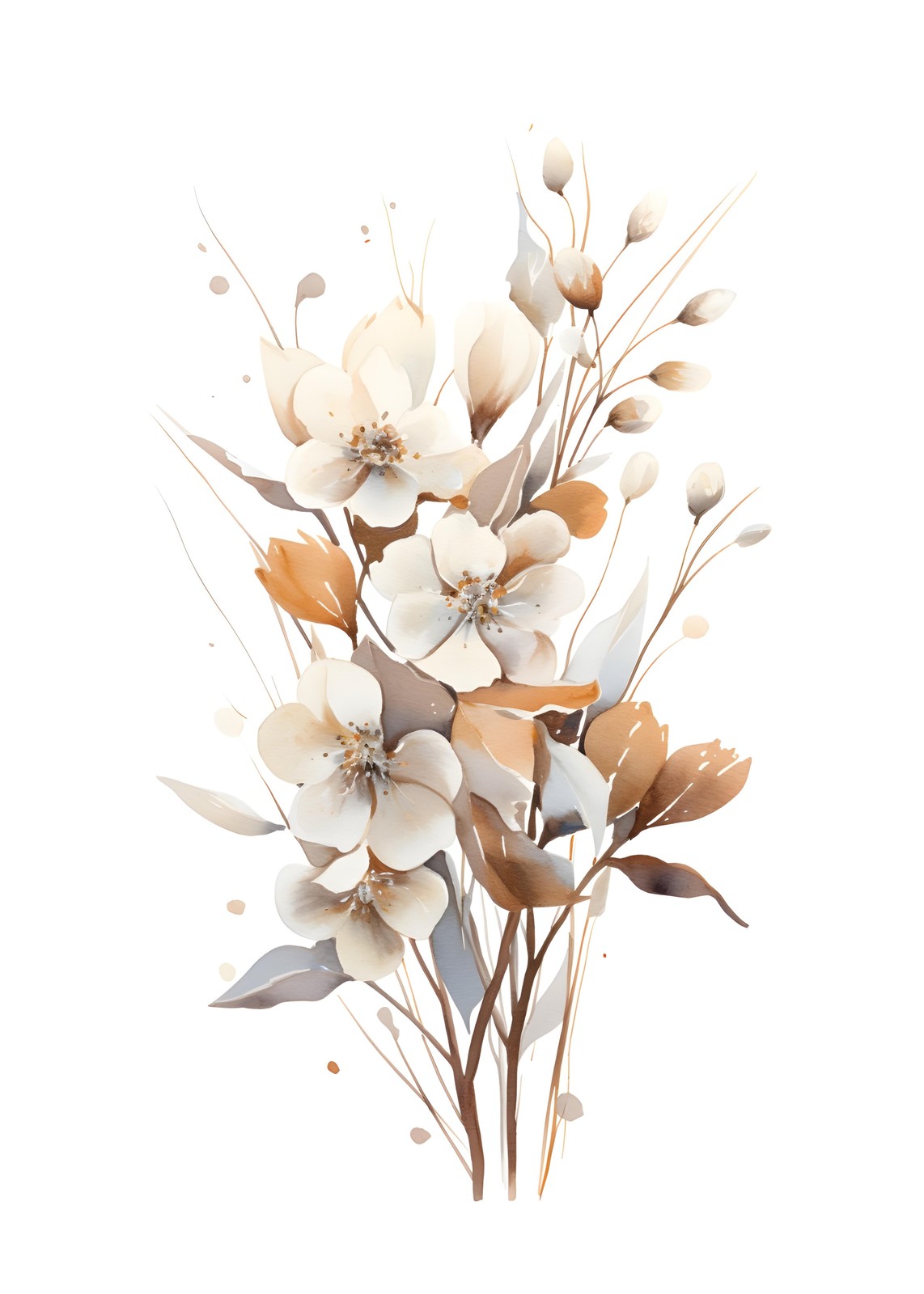 Elegant White Blossom Watercolor Wall Art