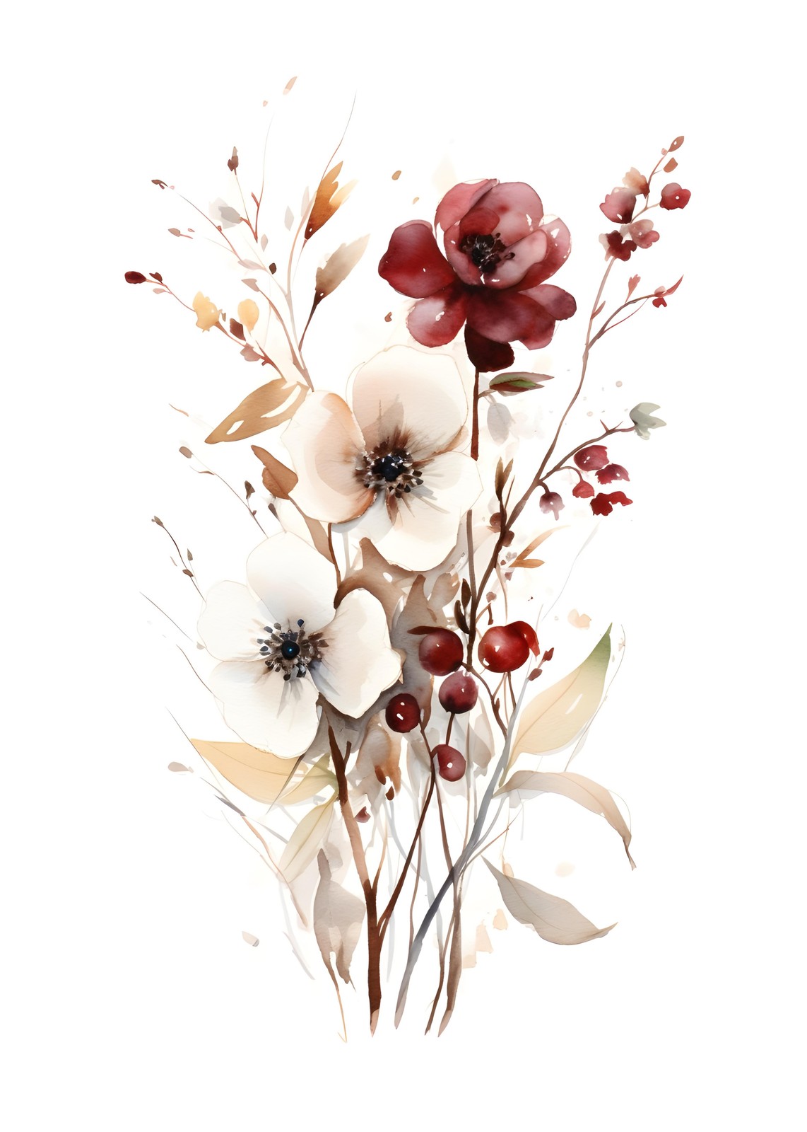 Elegant Floral Bouquet Watercolor Wall Art
