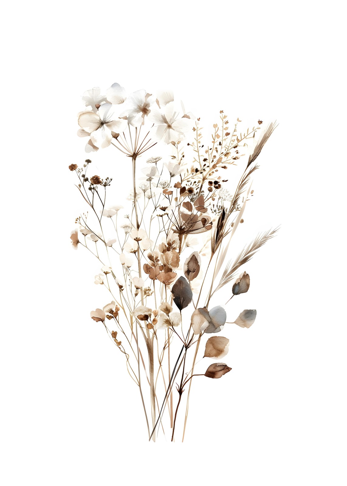 Earthy Botanical Watercolor Meadow Wall Art