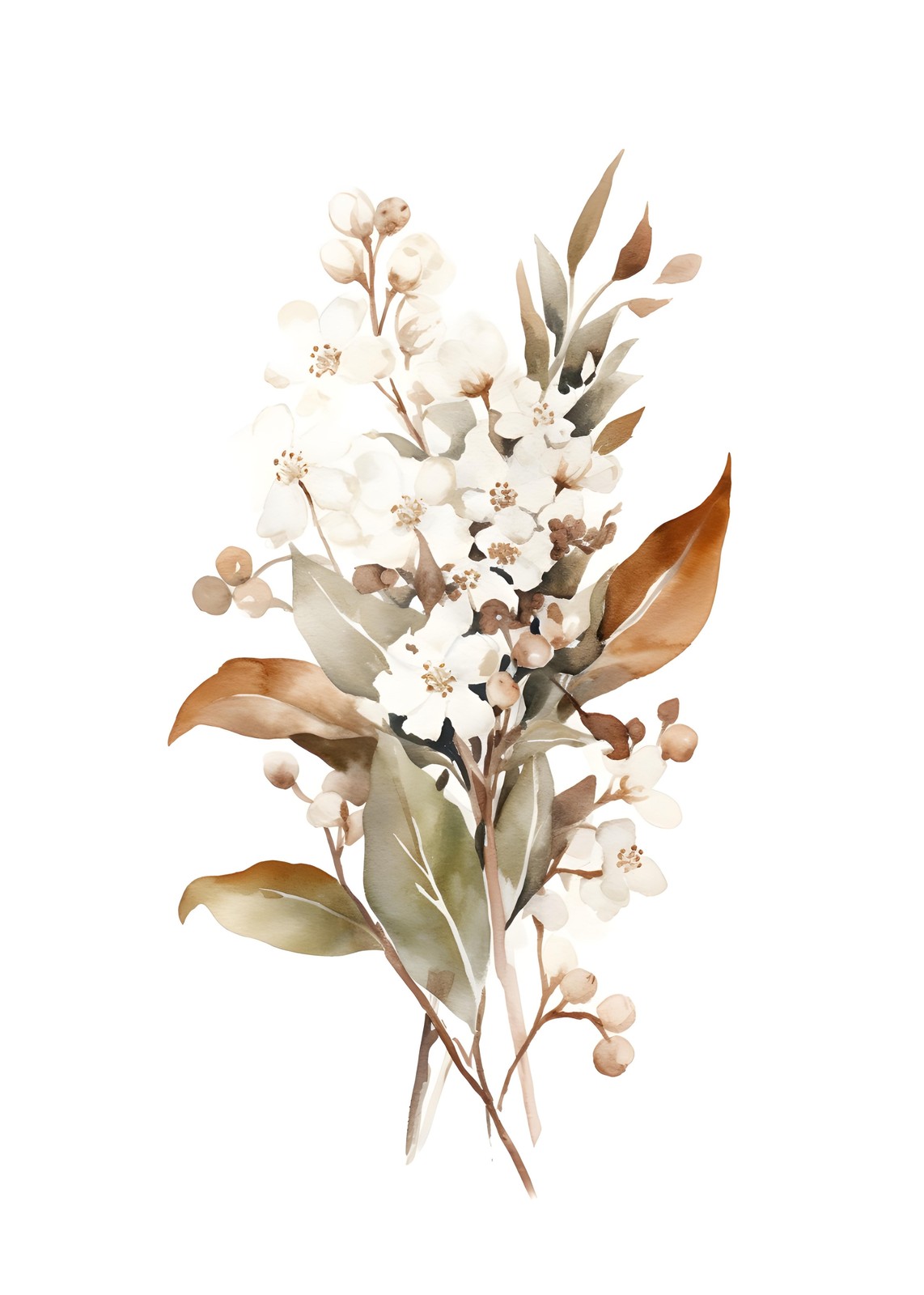 Soft White Floral Botanical Watercolor Wall Art