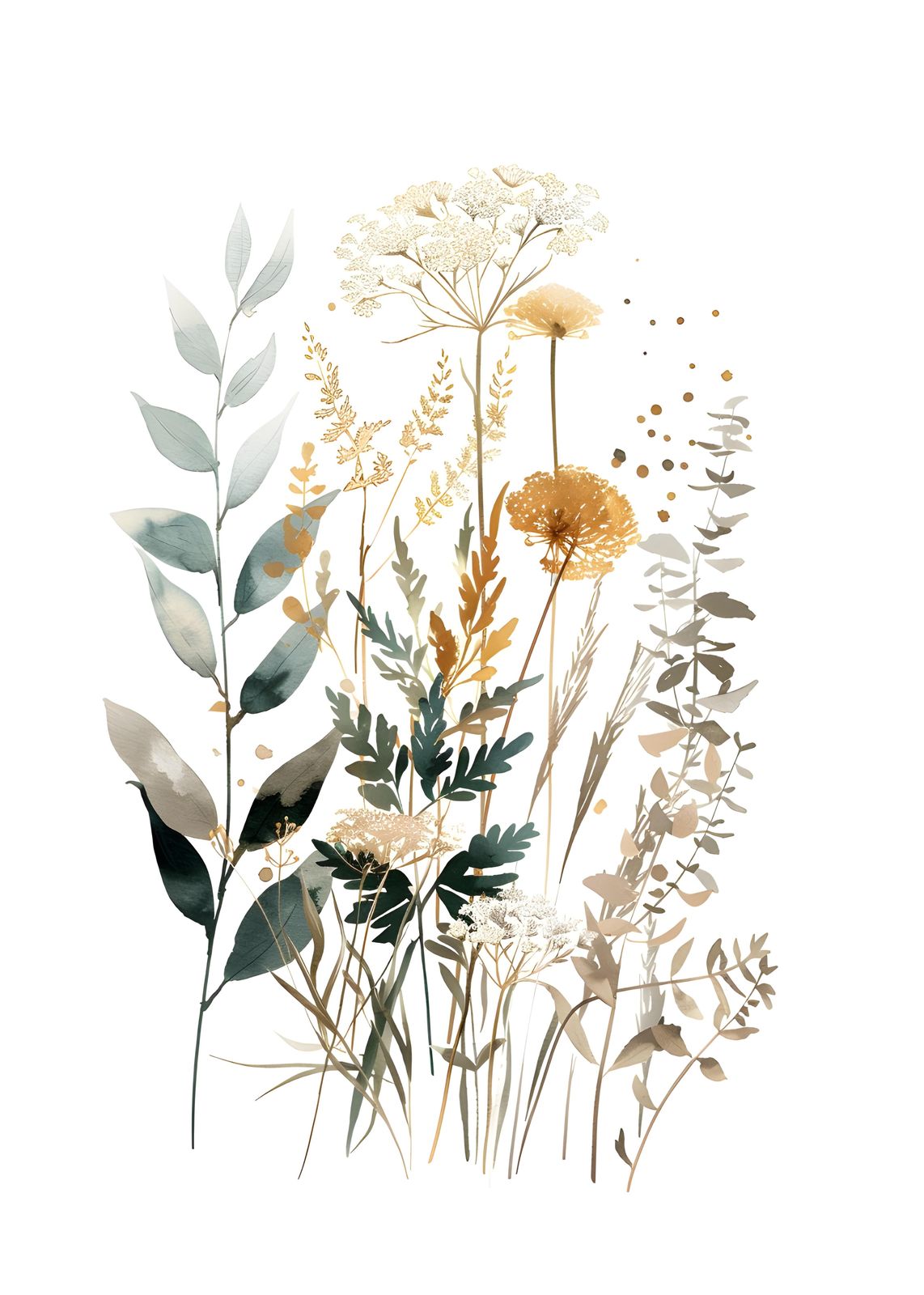 Ethereal Meadow Botanical Gold Wall Art