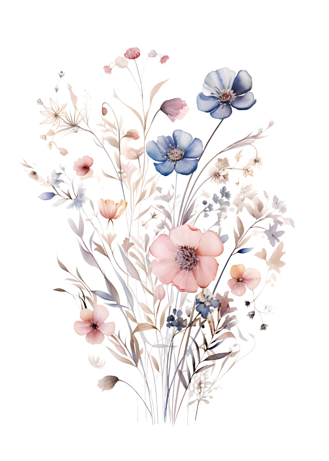 Serene Meadow Blooms Watercolor Wall Art