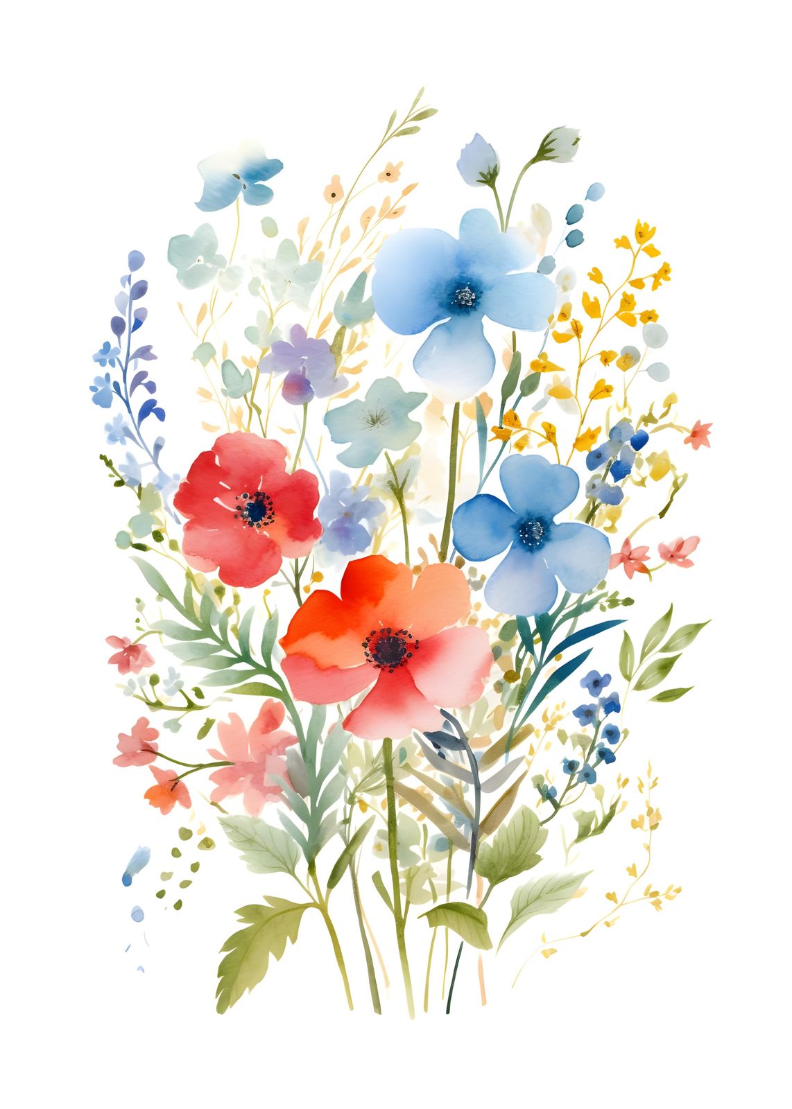 Vibrant Watercolor Floral Meadow Wall Art