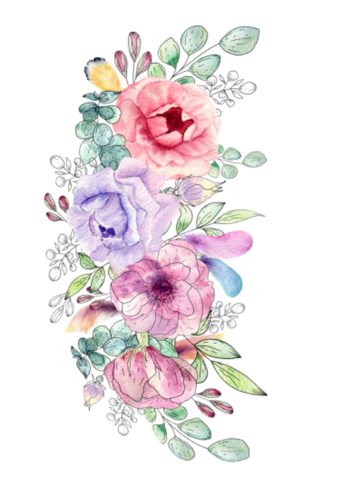 Elegant Floral Bouquet Watercolor Wall Art