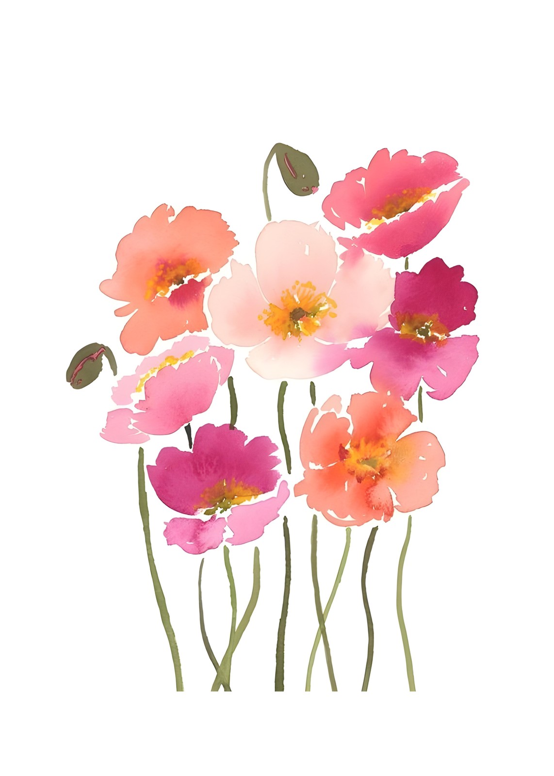 Vibrant Floral Watercolor Poppy Wall Art