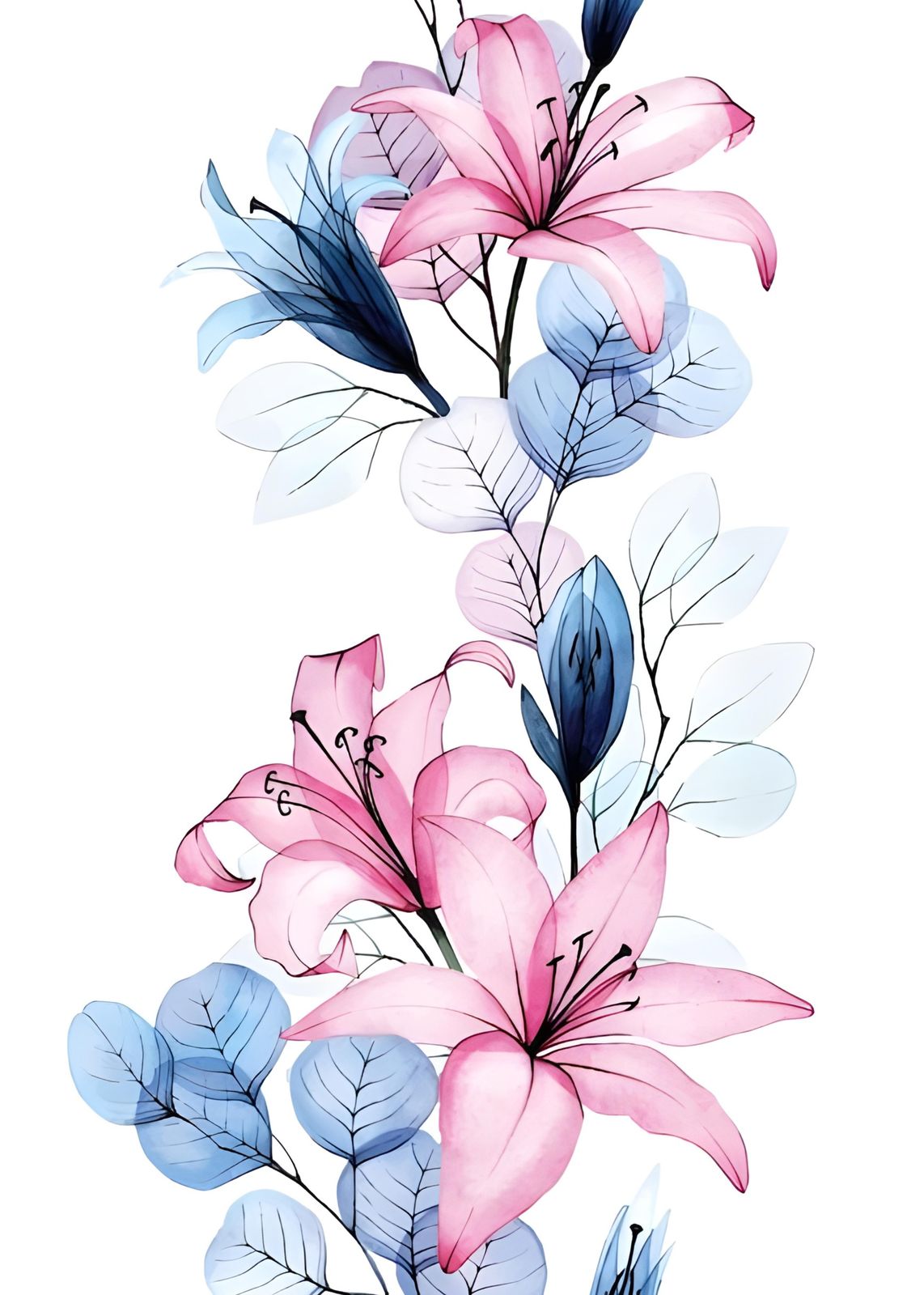 Pink & Blue Lily Floral Border Wall Art