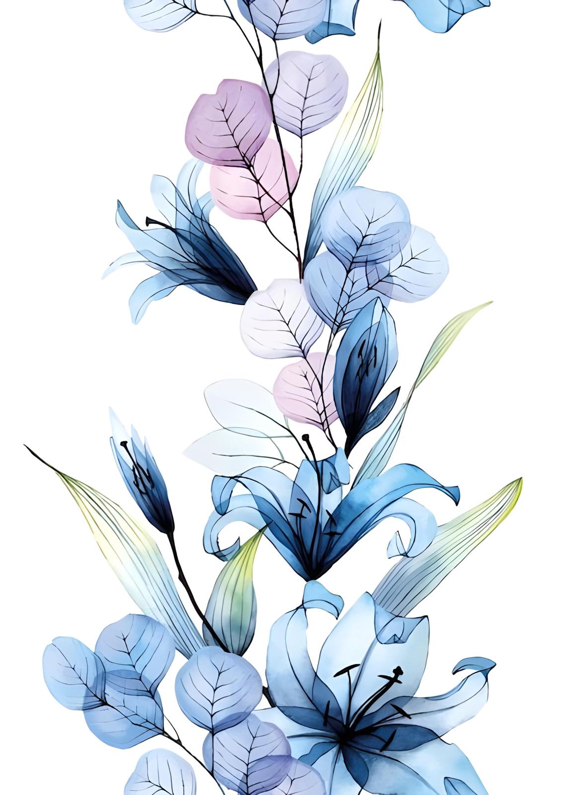Elegant Blue Lily Floral Watercolor Wall Art
