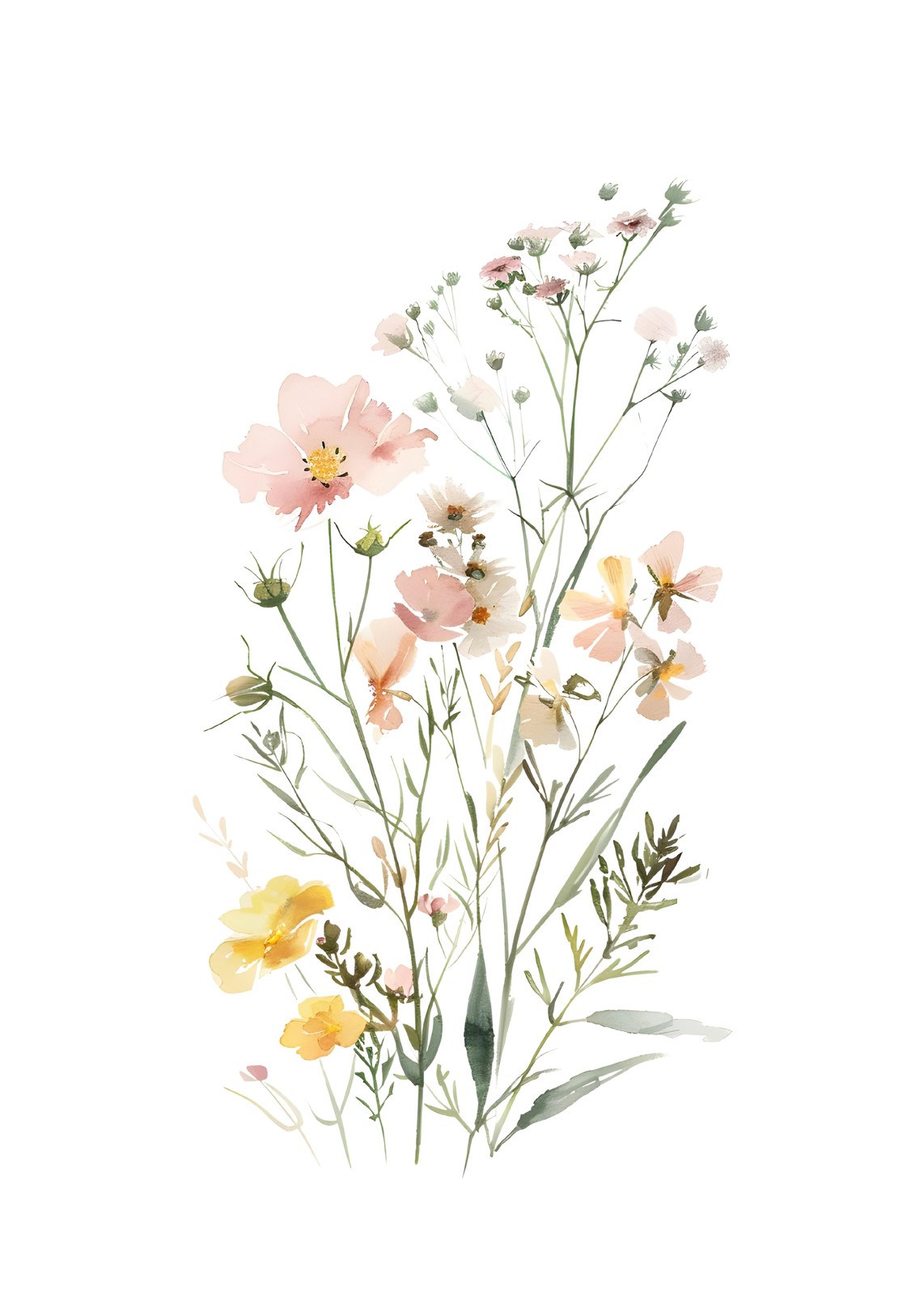 Soft Meadow Blooms Watercolor Wall Art