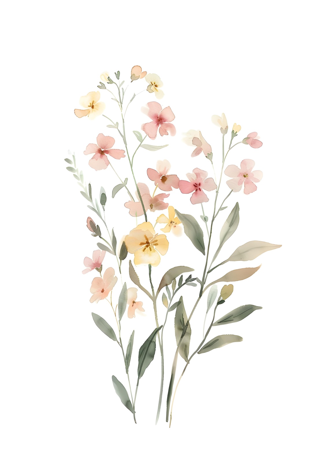 Soft Floral Watercolor Meadow Wall Art